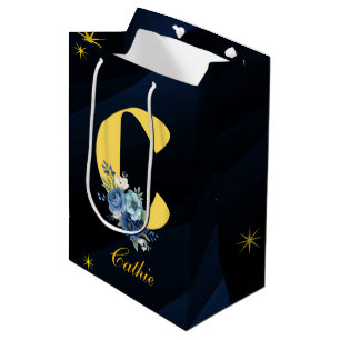 Elegant Royal Blue and Gold 20th Birthday Medium Gift Bag