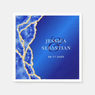 Elegant Royal Blue and Gold Agate Wedding Napkin