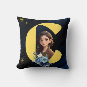 Elegant Royal Blue and Gold Colour Birthday Gift Throw Pillow