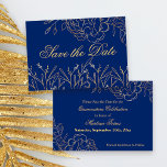 Elegant Royal Blue and Gold Fine Art Floral Save The Date<br><div class="desc">Elegant Save the Date Cards which you can customize to suit any event. The delicate floral design features fine art, outline drawings of flowers and leaves in gold on a royal blue background. One side of the card reads "Save the Date" in beautiful script typography. The other side of the...</div>