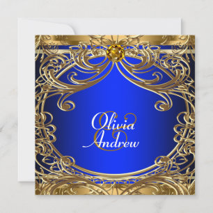 Elegant Royal Blue and Gold Wedding Invitation
