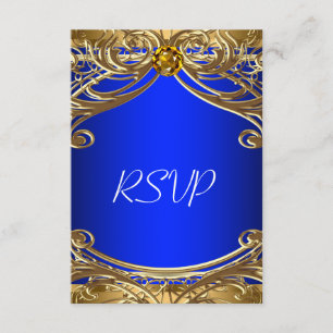Elegant Royal Blue and Gold Wedding RSVP Card