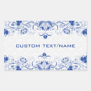 Elegant Royal Blue And White Damasks & Swirls Sticker