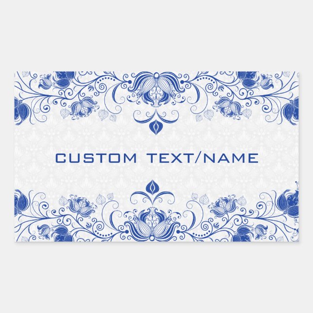 Elegant Royal Blue And White Damasks & Swirls Sticker (Front)
