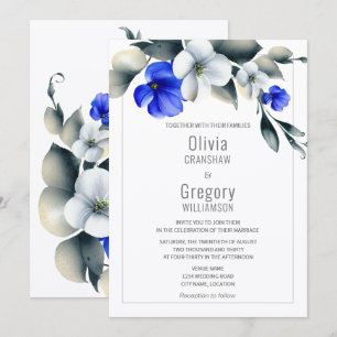 Elegant Royal Blue and White Floral Invitation