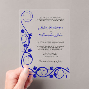 Elegant Royal Blue and White Swirls Acrylic Invitations