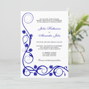 Elegant Royal Blue and White Swirls Invitation