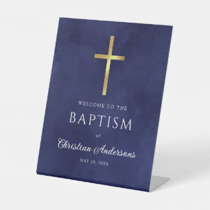 Elegant Royal Blue Baptism Boy Welcome Sign