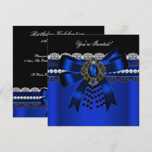 Elegant Royal Blue Black Diamond Gold Lace Party 2 Invitation