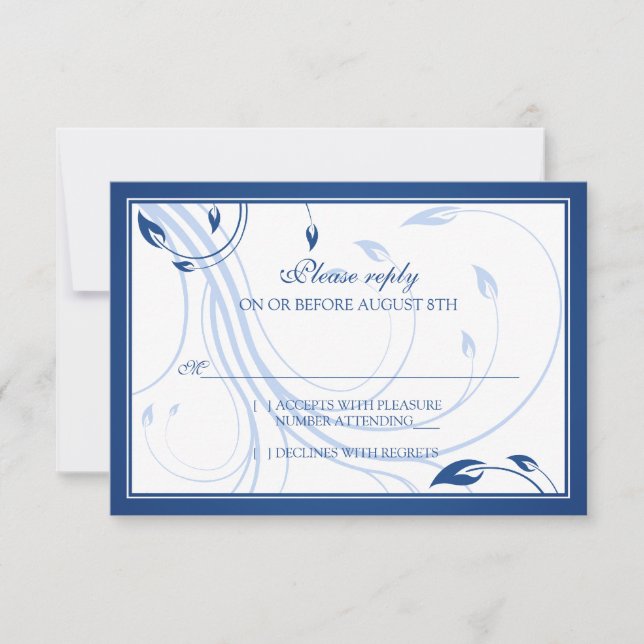 Elégant Royal Blue Blanc Mariage RSVP Carte de rép (Devant)