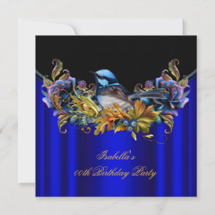 Elegant Royal Blue Bluebird Gold Birthday Party Invitation