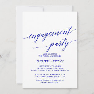 Elegant Royal Blue Calligraphy Engagement Party Invitation