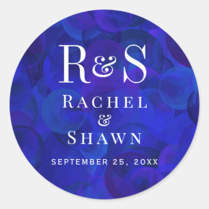 Elegant Royal Blue Chic Modern Monogram Wedding Classic Round Sticker