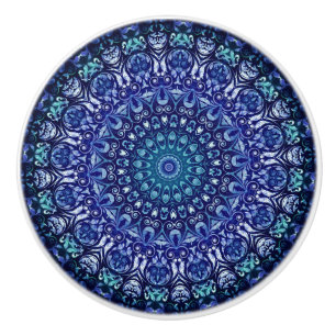 Elegant Royal Blue Floral Ceramic Knob