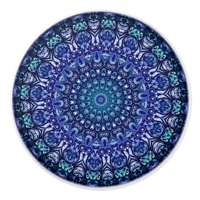 Elegant Royal Blue Floral Ceramic Knob (Front)