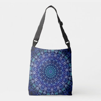 Elegant Royal Blue Floral Damask Pattern   Crossbody Bag