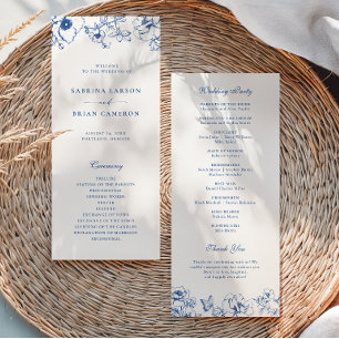 Elegant Royal Blue Floral Garden Wedding Program