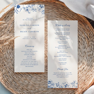 Elegant Royal Blue Floral Garden Wedding Program