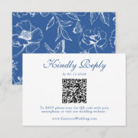 Elegant Royal Blue Floral QR Code Wedding RSVP
