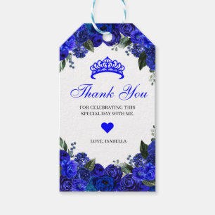 Elegant Royal Blue Floral Thank You Favour Tag