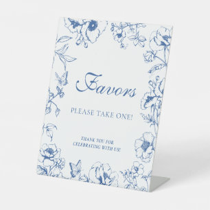 Elegant Royal Blue Floral Wedding Favors Pedestal Sign
