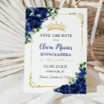 Elegant Royal Blue Flowers Gold Quinceañera 16th Save The Date<br><div class="desc">Personalize this pretty royal blue floral Quinceañera / Sweet 16 birthday save the date easily and quickly. Simply click the customize it further button to edit the texts, change fonts and fonts colours. Featuring vibrant royal blue flowers and gold elements. Matching items available in store. (c) Somerset Fine Paperie by...</div>