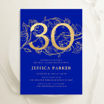 Elegant Royal Blue Gold 30th Birthday Invitation<br><div class="desc">Elegant royal blue gold 30th birthday party invitation. Customizable modern feminine design featuring roses botanical accents and faux glitter gold. Simple floral invite card perfect for a stylish female bday celebration. Personalize with your own details. Printed Zazzle invitations or instant download digital printable template.</div>