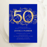 Elegant Royal Blue Gold 50th Birthday Invitation<br><div class="desc">Elegant royal blue gold 50th birthday party invitation. Customizable modern feminine design featuring roses botanical accents and faux glitter gold. Simple floral invite card perfect for a stylish female bday celebration. Personalize with your own details. Printed Zazzle invitations or instant download digital printable template.</div>