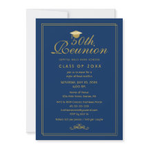 Elegant  Royal Blue Gold 50th Class Reunion