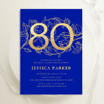 Elegant Royal Blue Gold 80th Birthday Invitation<br><div class="desc">Elegant royal blue gold 80th birthday party invitation. Customizable modern feminine design featuring roses botanical accents and faux glitter gold. Simple floral invite card perfect for a stylish female bday celebration. Personalize with your own details. Printed Zazzle invitations or instant download digital printable template.</div>