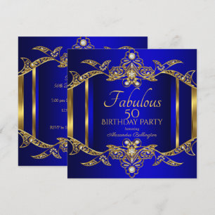 Elegant Royal Blue Gold Birthday Party Invitation