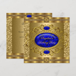 Elegant Royal Blue Gold Birthday Party Invitation