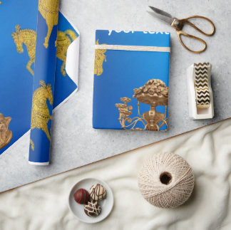 Elegant Royal Blue Gold Chandelier Pegasus  Wrapping Paper