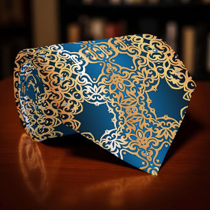 Elegant Royal Blue & Gold Damask Baroque Vintage Tie