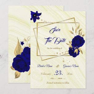 elegant royal blue gold floral save the date