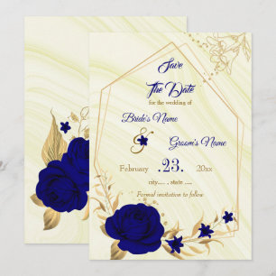 elegant royal blue gold floral save the date