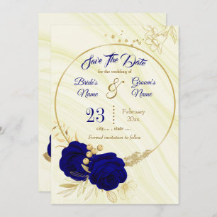 elegant royal blue gold floral  save the date