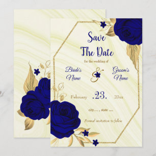 elegant royal blue gold floral save the date