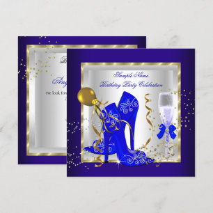 Elegant Royal Blue Gold Glitter Birthday Party Invitation