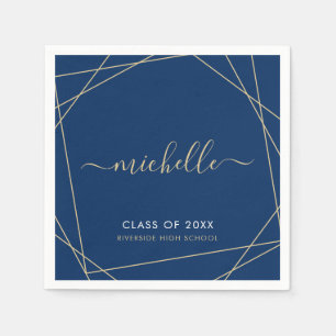 Elegant Royal Blue Gold Graduation Party Name Napkin