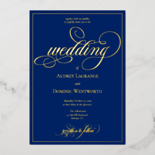 Elegant Royal Blue Gold Script Calligraphy Wedding