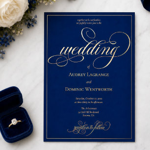 Elegant Royal Blue Gold Script Calligraphy Wedding