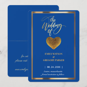 Elegant royal blue, golden frame wedding save the date