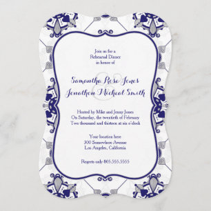 Elegant Royal Blue Grey Medallion Rehearsal Dinner Invitation