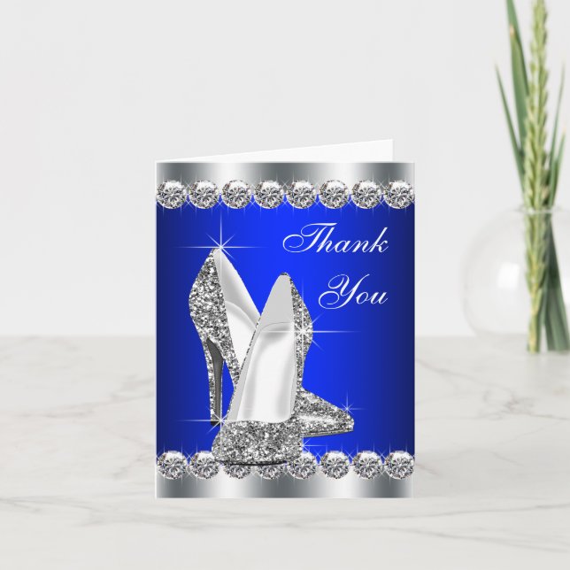 Elégant Royal Blue High Heel Chaussure Merci Carte (Devant)