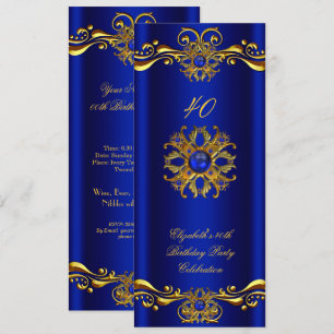 Elegant Royal Blue Jewel Gold Birthday Party 3 Invitation