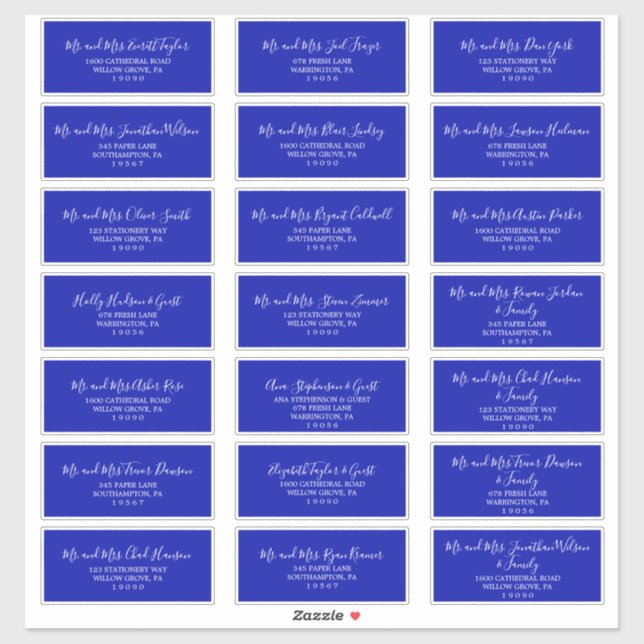 Elégant Royal Blue Mariage Étiquettes de adresse i (Feuille)