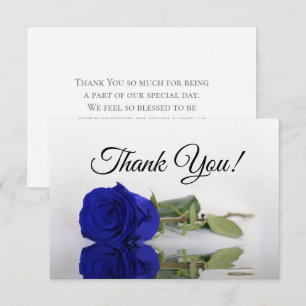 Elegant Royal Blue Mirrored Rose Simple Wedding Thank You Card