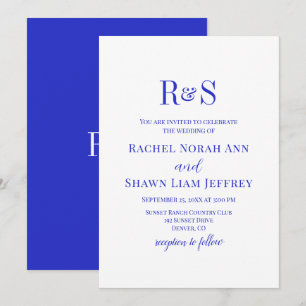 Elegant Royal Blue Modern Monogram Wedding Invitation