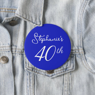 Elegant Royal Blue Monogram 40th Birthday Party 4 Inch Round Button